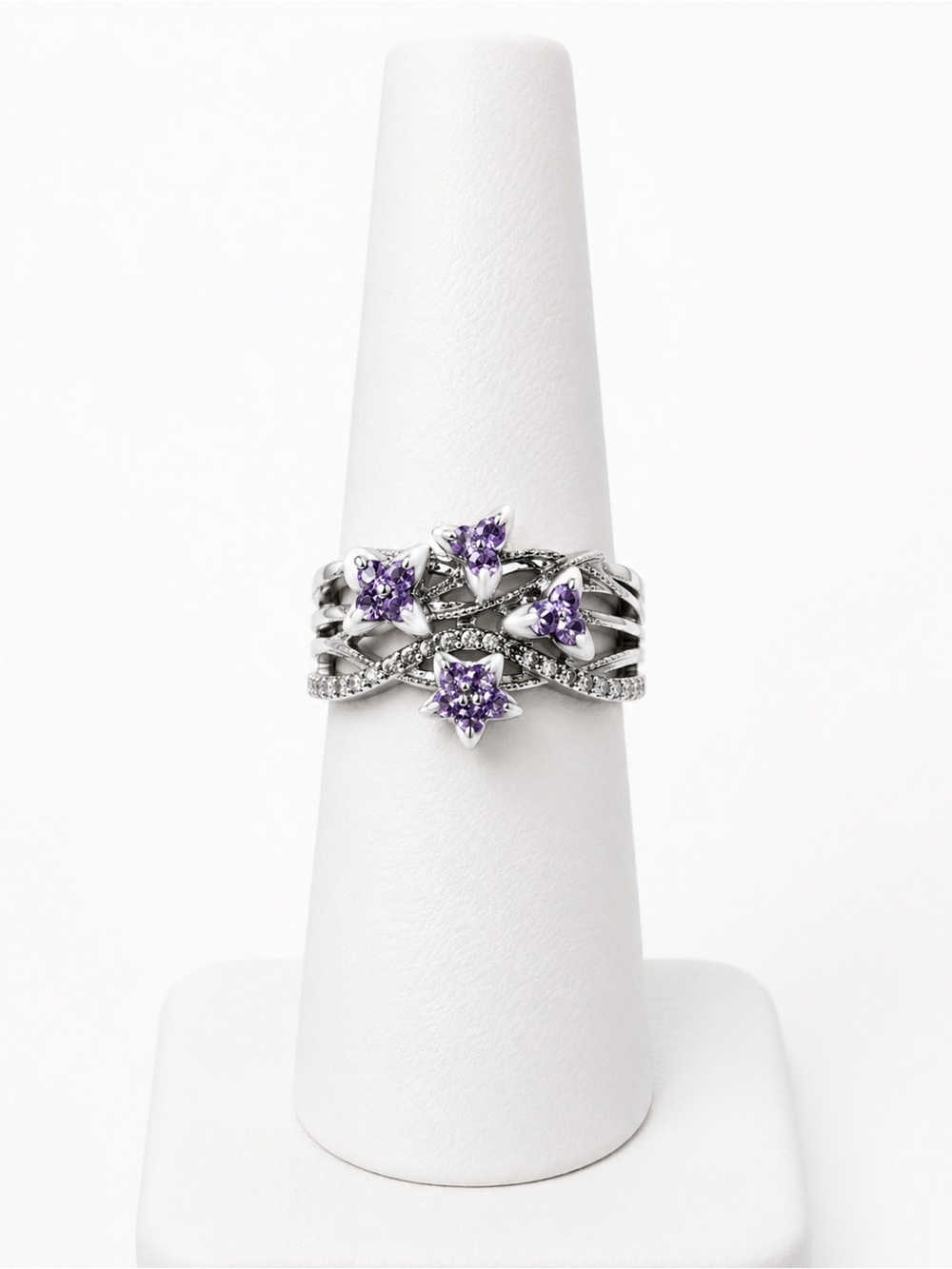 Sterling silver floral and cz ring size 8